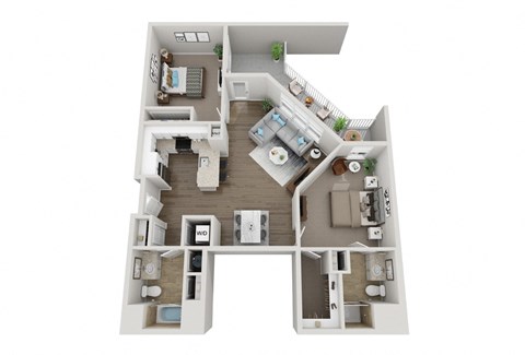 Floor plan for 2 beds, 2 baths, 1237 sqft